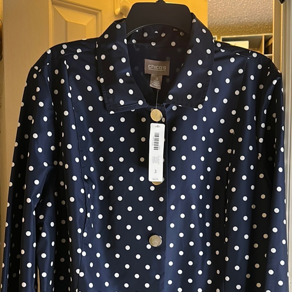 Chico’s jacket, size 3. Navy & white dots